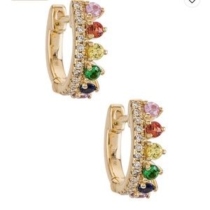 Beautiful solid 14k gold diamond, sapphire, emerald, and ruby huggie earrings.
